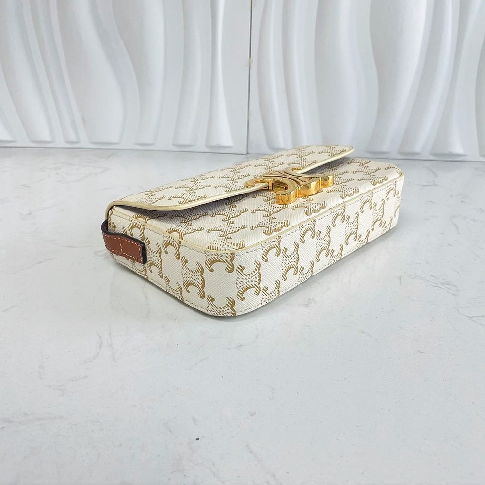 CELINE Triomphe Shoulder Bag White Monogram Canvas Calfskin Leather - Picture 10 of 11